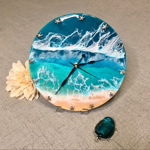 Resin 3D Beach Ocean Clock Wall Art Decor - Picture 8 of 8